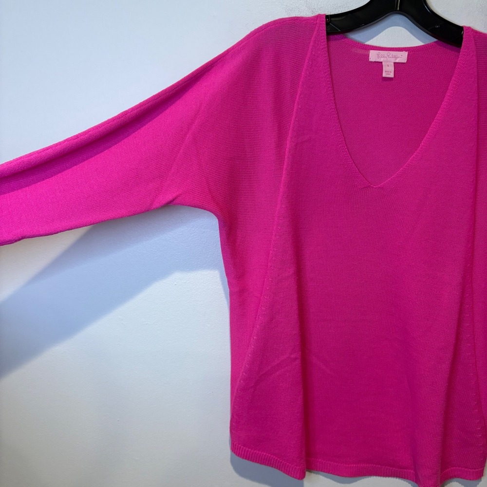 Lilly Pulitzer V Neck Long Sleeve Pullover Sweater Hot Pink Knit Size S - Picture 9 of 9